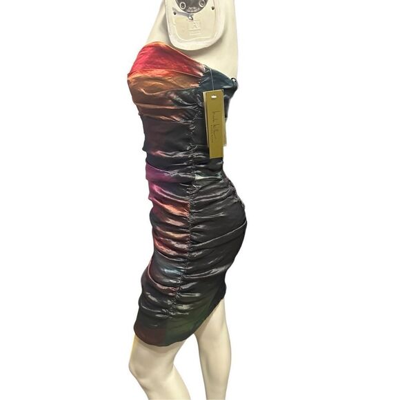 Nicole Miller  Strapless Surplice Front Ruched Ombre Mini Dress Size 6 NWT - Picture 4 of 11
